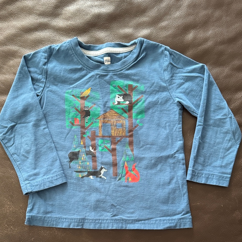 Tea Collection Blue Long Sleeve Tee with Forest Design